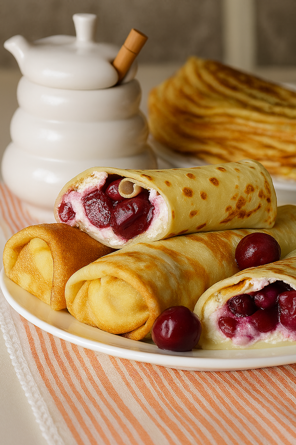 Blini with cottage cheese and cherries 8 pcs